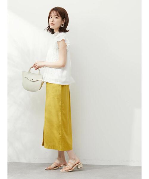 Green　Parks（グリーンパークス）の「ベルギーリネン混 タイトスカート（スカート・レディース・イエロー/チェック/ベージュ/グリーン・FREE）」の6枚目の写真