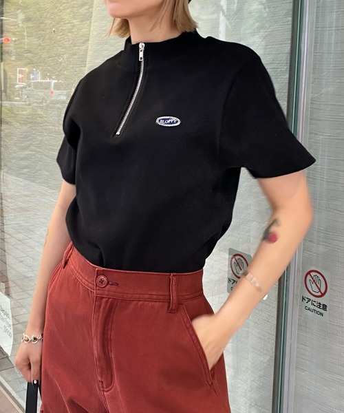 WHO'S WHO gallery（フーズフーギャラリー）の「【SLOPPY/スロッピー】リブハーフジップ（Tシャツ/カットソー・レディース・ライトグレー/ブラック/ブラウン/オフホワイト・FREE）」の5枚目の写真