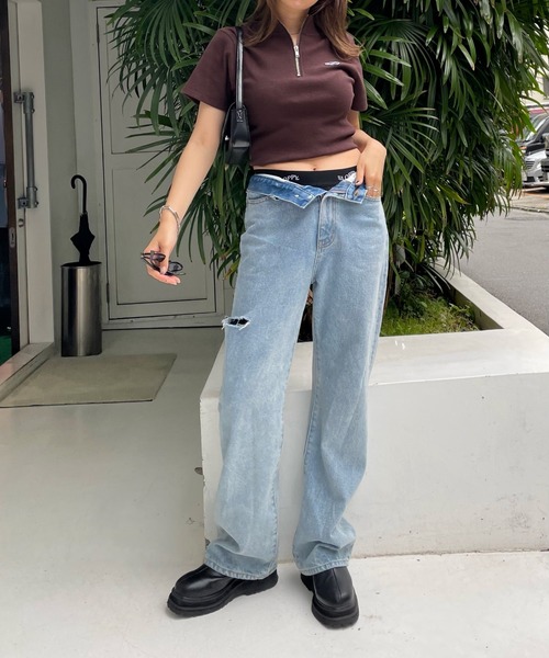 WHO'S WHO gallery（フーズフーギャラリー）の「【SLOPPY/スロッピー】リブハーフジップ（Tシャツ/カットソー・レディース・ライトグレー/ブラック/ブラウン/オフホワイト・FREE）」の13枚目の写真