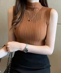 リブノースリーブハイネックプルオーバー