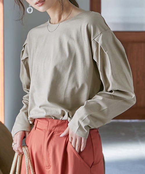 Fashion Letter（ファッションレター）の「[M-5L]袖タックロングスリーブTEE（Tシャツ/カットソー・レディース・ブラック/オフホワイト/杢グレー/グレイッシュベージュ・M～Ｌ/4L～5L/LL～3L）」の4枚目の写真