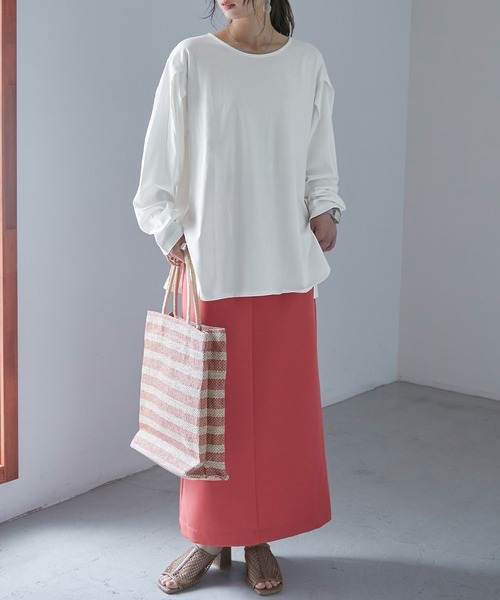 Fashion Letter（ファッションレター）の「[M-5L]袖タックロングスリーブTEE（Tシャツ/カットソー・レディース・ブラック/オフホワイト/杢グレー/グレイッシュベージュ・M～Ｌ/4L～5L/LL～3L）」の5枚目の写真