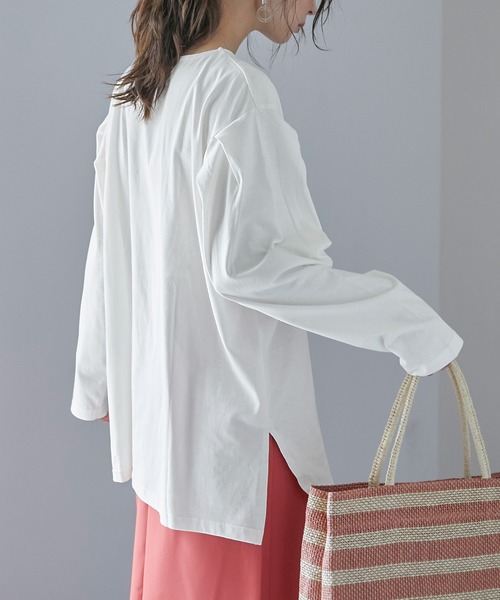 Fashion Letter（ファッションレター）の「[M-5L]袖タックロングスリーブTEE（Tシャツ/カットソー・レディース・ブラック/オフホワイト/杢グレー/グレイッシュベージュ・M～Ｌ/4L～5L/LL～3L）」の6枚目の写真