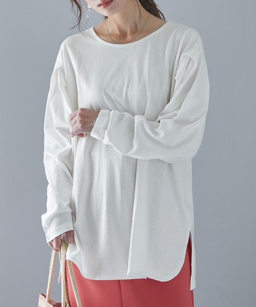 Fashion Letter（ファッションレター）の「[M-5L]袖タックロングスリーブTEE（Tシャツ/カットソー・レディース・ブラック/オフホワイト/杢グレー/グレイッシュベージュ・M～Ｌ/4L～5L/LL～3L）」の7枚目の写真