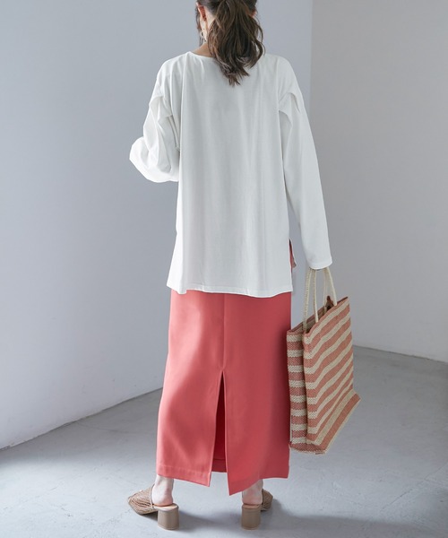 Fashion Letter（ファッションレター）の「[M-5L]袖タックロングスリーブTEE（Tシャツ/カットソー・レディース・ブラック/オフホワイト/杢グレー/グレイッシュベージュ・M～Ｌ/4L～5L/LL～3L）」の9枚目の写真
