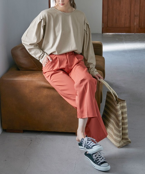 Fashion Letter（ファッションレター）の「[M-5L]袖タックロングスリーブTEE（Tシャツ/カットソー・レディース・ブラック/オフホワイト/杢グレー/グレイッシュベージュ・M～Ｌ/4L～5L/LL～3L）」の14枚目の写真