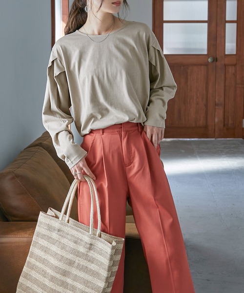 Fashion Letter（ファッションレター）の「[M-5L]袖タックロングスリーブTEE（Tシャツ/カットソー・レディース・ブラック/オフホワイト/杢グレー/グレイッシュベージュ・M～Ｌ/4L～5L/LL～3L）」の16枚目の写真