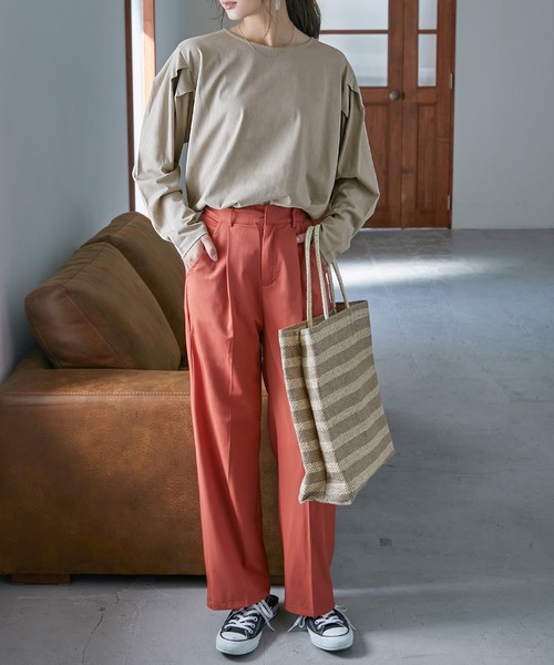 Fashion Letter（ファッションレター）の「[M-5L]袖タックロングスリーブTEE（Tシャツ/カットソー・レディース・ブラック/オフホワイト/杢グレー/グレイッシュベージュ・M～Ｌ/4L～5L/LL～3L）」の17枚目の写真
