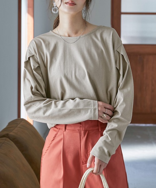 Fashion Letter（ファッションレター）の「[M-5L]袖タックロングスリーブTEE（Tシャツ/カットソー・レディース・ブラック/オフホワイト/杢グレー/グレイッシュベージュ・M～Ｌ/4L～5L/LL～3L）」の18枚目の写真
