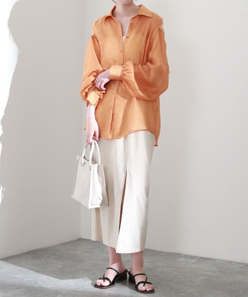 archives（アルシーヴ）の「マルチＷＡＹ袖取外しシャツ（シャツ/ブラウス・レディース・レンガ/オレンジ/グリーン/オフホワイト・MEDIUM）」の9枚目の写真