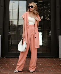 ノーカラーパンツセットアップ