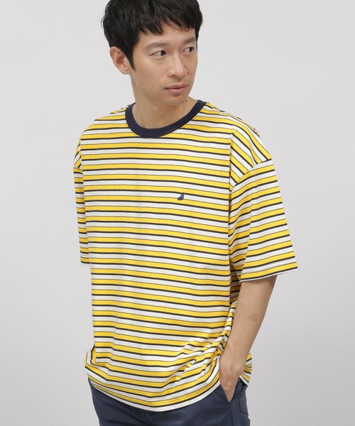 LAKOLE（ラコレ）の「ボーダー刺繍Tシャツ / 347769（Tシャツ/カットソー・メンズ・ベージュ/イエロー/グリーン・MEDIUM/LARGE）」の3枚目の写真