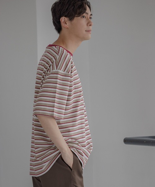 LAKOLE（ラコレ）の「ボーダー刺繍Tシャツ / 347769（Tシャツ/カットソー・メンズ・ベージュ/イエロー/グリーン・MEDIUM/LARGE）」の4枚目の写真