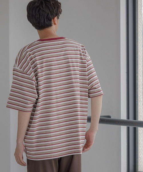 LAKOLE（ラコレ）の「ボーダー刺繍Tシャツ / 347769（Tシャツ/カットソー・メンズ・ベージュ/イエロー/グリーン・MEDIUM/LARGE）」の5枚目の写真