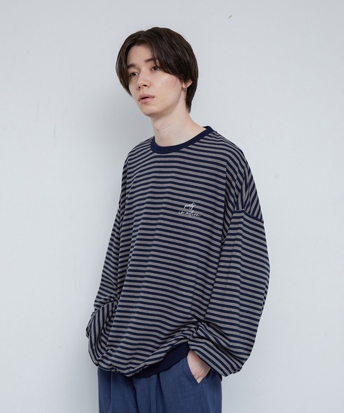 JUNRED（ジュンレッド）の「クラスターボーダー ワイドバルーンプルオーバー（Tシャツ/カットソー・メンズ・チャコールグレー/キナリ・S/M/L）」の21枚目の写真