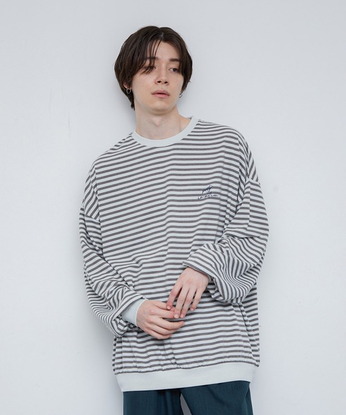 JUNRED（ジュンレッド）の「クラスターボーダー ワイドバルーンプルオーバー（Tシャツ/カットソー・メンズ・チャコールグレー/キナリ・S/M/L）」の5枚目の写真