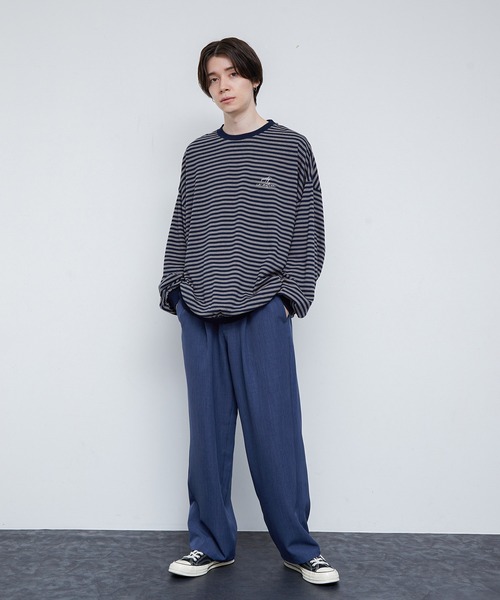 JUNRED（ジュンレッド）の「クラスターボーダー ワイドバルーンプルオーバー（Tシャツ/カットソー・メンズ・チャコールグレー/キナリ・S/M/L）」の6枚目の写真