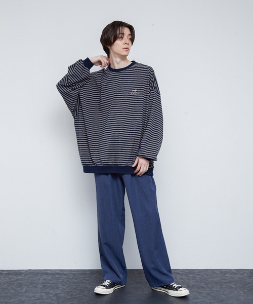 JUNRED（ジュンレッド）の「クラスターボーダー ワイドバルーンプルオーバー（Tシャツ/カットソー・メンズ・チャコールグレー/キナリ・S/M/L）」の7枚目の写真