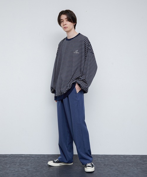 JUNRED（ジュンレッド）の「クラスターボーダー ワイドバルーンプルオーバー（Tシャツ/カットソー・メンズ・チャコールグレー/キナリ・S/M/L）」の8枚目の写真