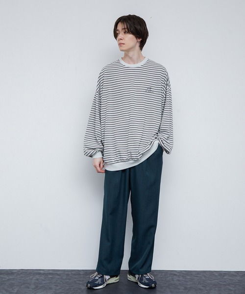 JUNRED（ジュンレッド）の「クラスターボーダー ワイドバルーンプルオーバー（Tシャツ/カットソー・メンズ・チャコールグレー/キナリ・S/M/L）」の9枚目の写真