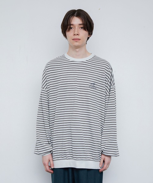 JUNRED（ジュンレッド）の「クラスターボーダー ワイドバルーンプルオーバー（Tシャツ/カットソー・メンズ・チャコールグレー/キナリ・S/M/L）」の11枚目の写真