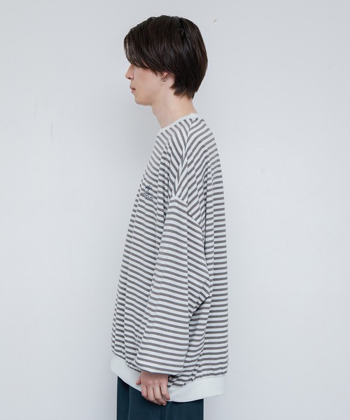 JUNRED（ジュンレッド）の「クラスターボーダー ワイドバルーンプルオーバー（Tシャツ/カットソー・メンズ・チャコールグレー/キナリ・S/M/L）」の12枚目の写真