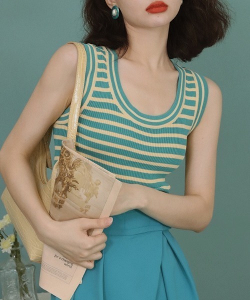 MANGROVE（マングローブ）の「バイカラーマルチボーダータンクトップ（タンクトップ・レディース・ブラック/パープル/オレンジ/グリーン・FREE）」の3枚目の写真