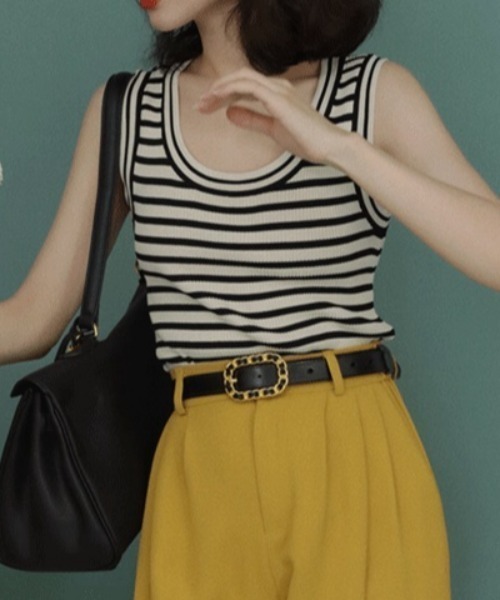 MANGROVE（マングローブ）の「バイカラーマルチボーダータンクトップ（タンクトップ・レディース・ブラック/パープル/オレンジ/グリーン・FREE）」の2枚目の写真