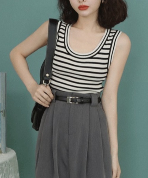 MANGROVE（マングローブ）の「バイカラーマルチボーダータンクトップ（タンクトップ・レディース・ブラック/パープル/オレンジ/グリーン・FREE）」の15枚目の写真