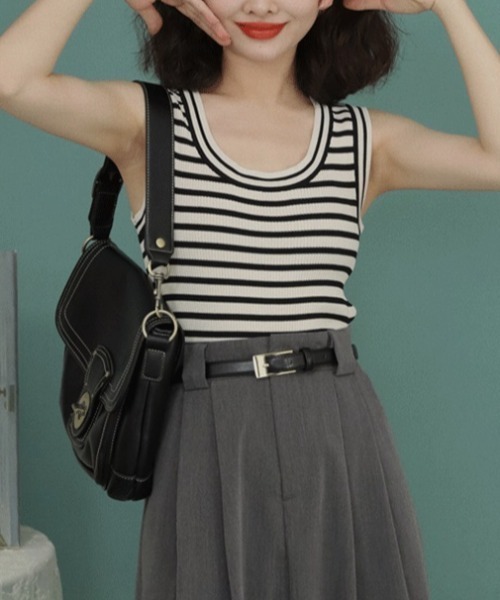 MANGROVE（マングローブ）の「バイカラーマルチボーダータンクトップ（タンクトップ・レディース・ブラック/パープル/オレンジ/グリーン・FREE）」の7枚目の写真