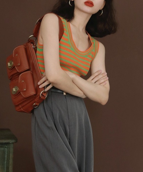 MANGROVE（マングローブ）の「バイカラーマルチボーダータンクトップ（タンクトップ・レディース・ブラック/パープル/オレンジ/グリーン・FREE）」の9枚目の写真