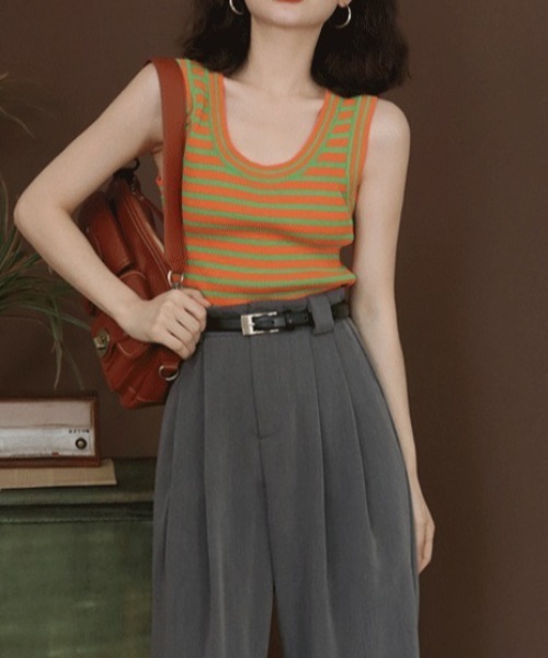 MANGROVE（マングローブ）の「バイカラーマルチボーダータンクトップ（タンクトップ・レディース・ブラック/パープル/オレンジ/グリーン・FREE）」の13枚目の写真