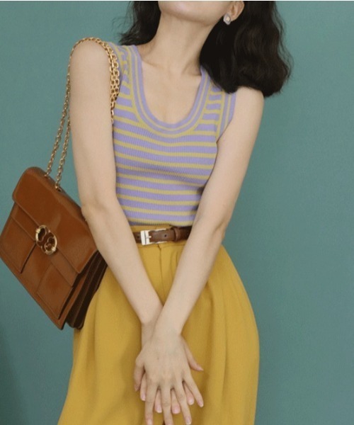 MANGROVE（マングローブ）の「バイカラーマルチボーダータンクトップ（タンクトップ・レディース・ブラック/パープル/オレンジ/グリーン・FREE）」の19枚目の写真