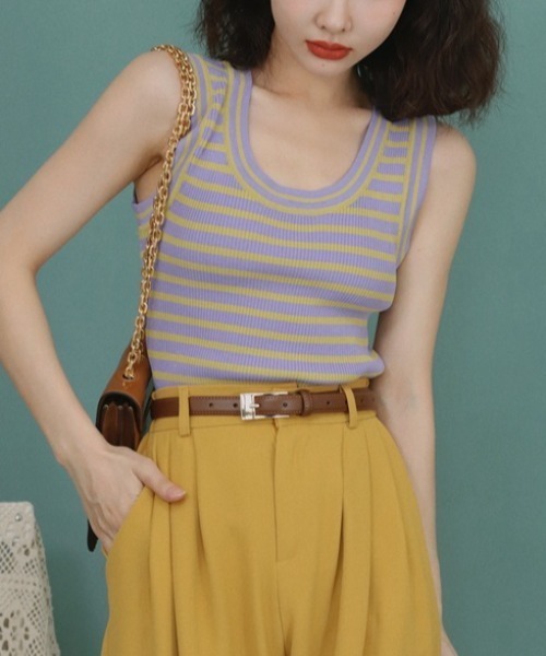 MANGROVE（マングローブ）の「バイカラーマルチボーダータンクトップ（タンクトップ・レディース・ブラック/パープル/オレンジ/グリーン・FREE）」の18枚目の写真