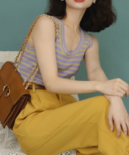 MANGROVE（マングローブ）の「バイカラーマルチボーダータンクトップ（タンクトップ・レディース・ブラック/パープル/オレンジ/グリーン・FREE）」の16枚目の写真