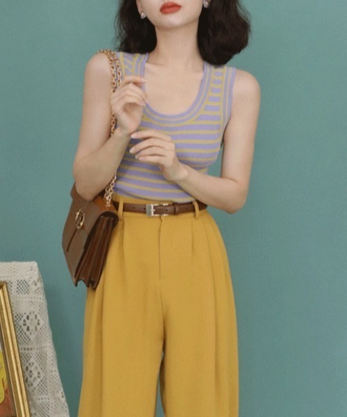 MANGROVE（マングローブ）の「バイカラーマルチボーダータンクトップ（タンクトップ・レディース・ブラック/パープル/オレンジ/グリーン・FREE）」の6枚目の写真