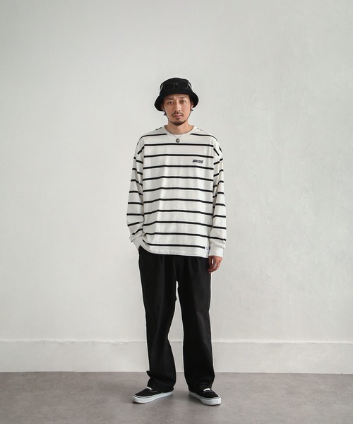 UNCORD（アンコード）の「【UNCORD】LOOSE BORDER L/S T-SHIRT/ボーダーロングスリーブ長袖Tシャツ（Tシャツ/カットソー・メンズ・ブルー/グリーン/ホワイト×ブラック/ブラック×ホワイト・MEDIUM/LARGE/X-LARGE）」の5枚目の写真