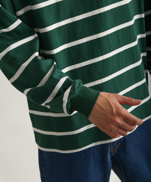 UNCORD（アンコード）の「【UNCORD】LOOSE BORDER L/S T-SHIRT/ボーダーロングスリーブ長袖Tシャツ（Tシャツ/カットソー・メンズ・ブルー/グリーン/ホワイト×ブラック/ブラック×ホワイト・MEDIUM/LARGE/X-LARGE）」の9枚目の写真