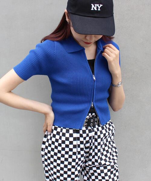 INGNI（イング）の「襟付フロントZIPニットカーディガン（カーディガン/ボレロ・レディース・ブラック/オフホワイト/オレンジ/ブルー・M）」の4枚目の写真