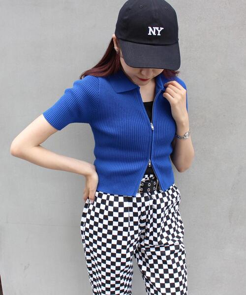 INGNI（イング）の「襟付フロントZIPニットカーディガン（カーディガン/ボレロ・レディース・ブラック/オフホワイト/オレンジ/ブルー・M）」の12枚目の写真