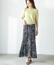 M.deux（エムドゥ）の「ZOZO限定■■Styling SET■■袖タックニット(ライトグリーン)＋デシンプリントスカート（ニット/セーター）」