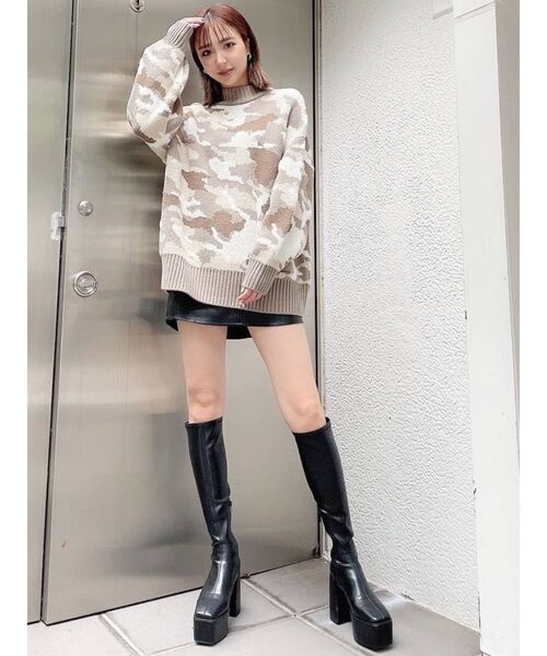 GYDA（ジェイダ）の「カモフラ BIG ニットトップス（ニット/セーター・レディース・グレー/ベージュ・FREE）」の7枚目の写真
