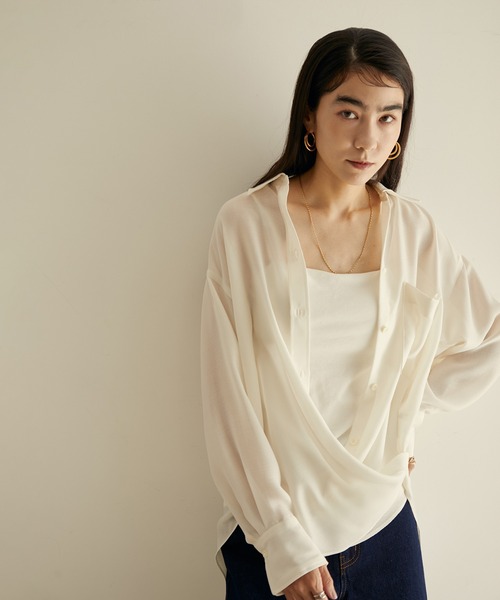 SALON adam et rope'(サロン アダム エ ロペ)の「【2WAY】キュプラ/ウールビエラオーバーシャツ(シャツ/ブラウス・レディース・ホワイト/チャコールグレー/ブラウン系その他3・FREE)」の1枚目の写真