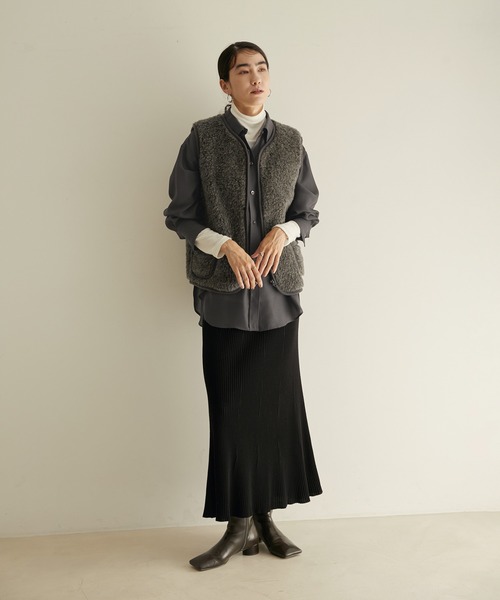 SALON adam et rope'(サロン アダム エ ロペ)の「【2WAY】キュプラ/ウールビエラオーバーシャツ(シャツ/ブラウス・レディース・ホワイト/チャコールグレー/ブラウン系その他3・FREE)」の12枚目の写真