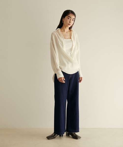 SALON adam et rope'(サロン アダム エ ロペ)の「【2WAY】キュプラ/ウールビエラオーバーシャツ(シャツ/ブラウス・レディース・ホワイト/チャコールグレー/ブラウン系その他3・FREE)」の6枚目の写真