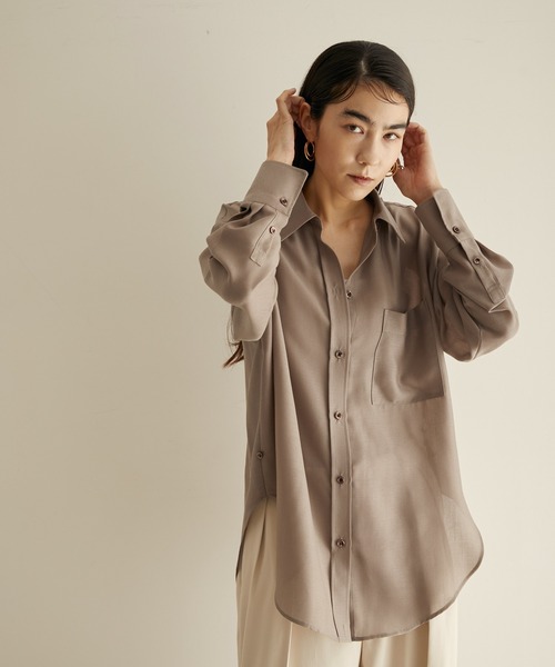 SALON adam et rope'(サロン アダム エ ロペ)の「【2WAY】キュプラ/ウールビエラオーバーシャツ(シャツ/ブラウス・レディース・ホワイト/チャコールグレー/ブラウン系その他3・FREE)」の4枚目の写真