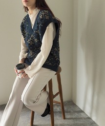 Riberry | 総柄ジャガード深Vネックベスト(ベスト)