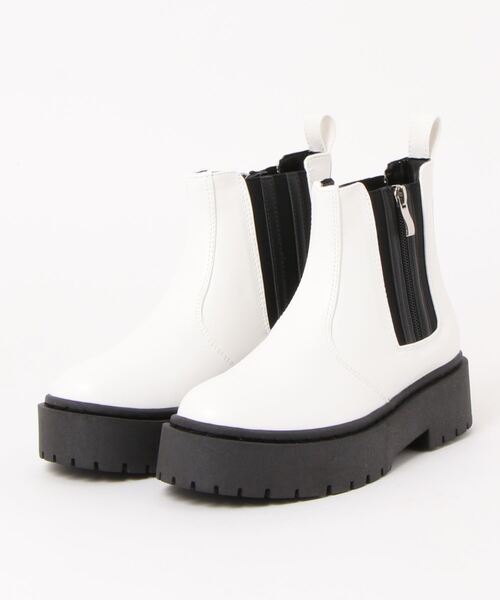 ジッパー厚底ブーツ Zipper ジッパー 厚底レースアップショートブーツ レディース