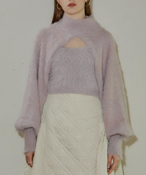 VIOLETTA（ヴィオレッタ）の「フェザーヤーンボレロニットトップス（ニット/セーター・レディース・ブラック/ホワイト/ライトパープル/ベージュ・FREE）」の18枚目の写真
