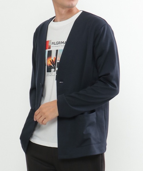 IKKA LOUNGE(イッカラウンジ)の「【消臭/セットアップ対応】イージーケア ポンチカーデジャケット(カーディガン/ボレロ・メンズ・グレー/ネイビー・L/XL/M/S)」の2枚目の写真